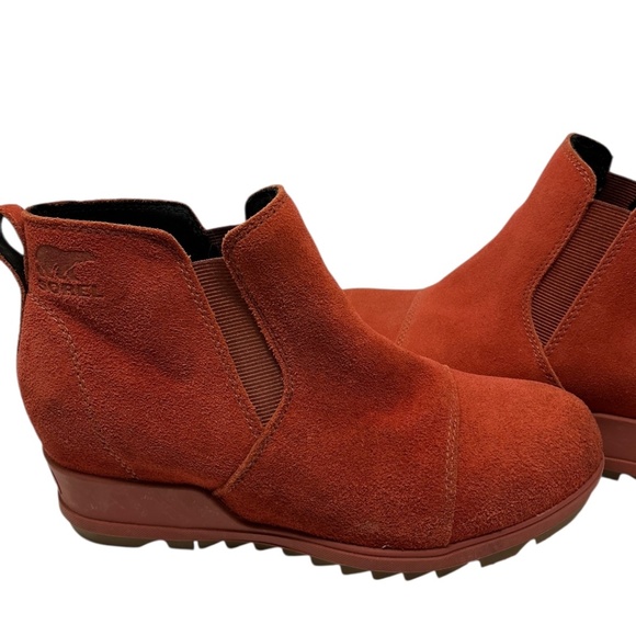 Sorel Evie Wedge Suede Ankle Pull On Boots Burnt Orange Waterproof - Picture 8 of 13